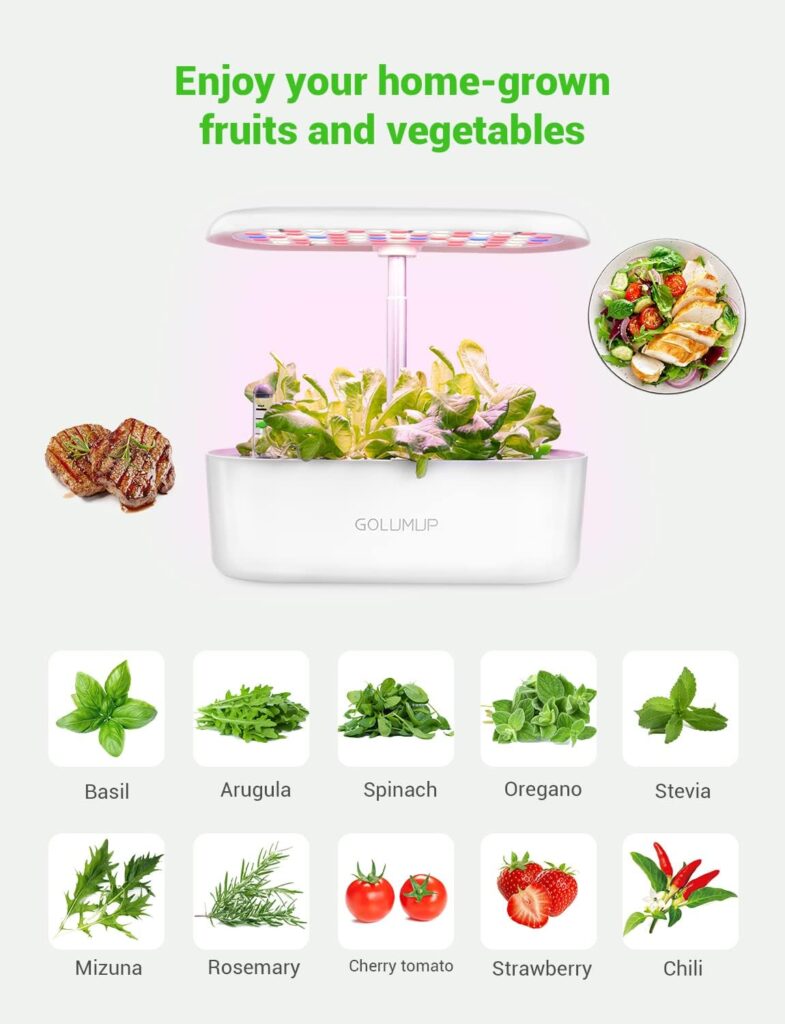 GOLUMUP Hydroponics Growing System, 12 Pods Indoor Herb Garden with LED Grow Light, Smart Indoor Garden Germination Kit, Automatic Timer, Height Adjustable, Gardening Gifts for Women(No Seeds)