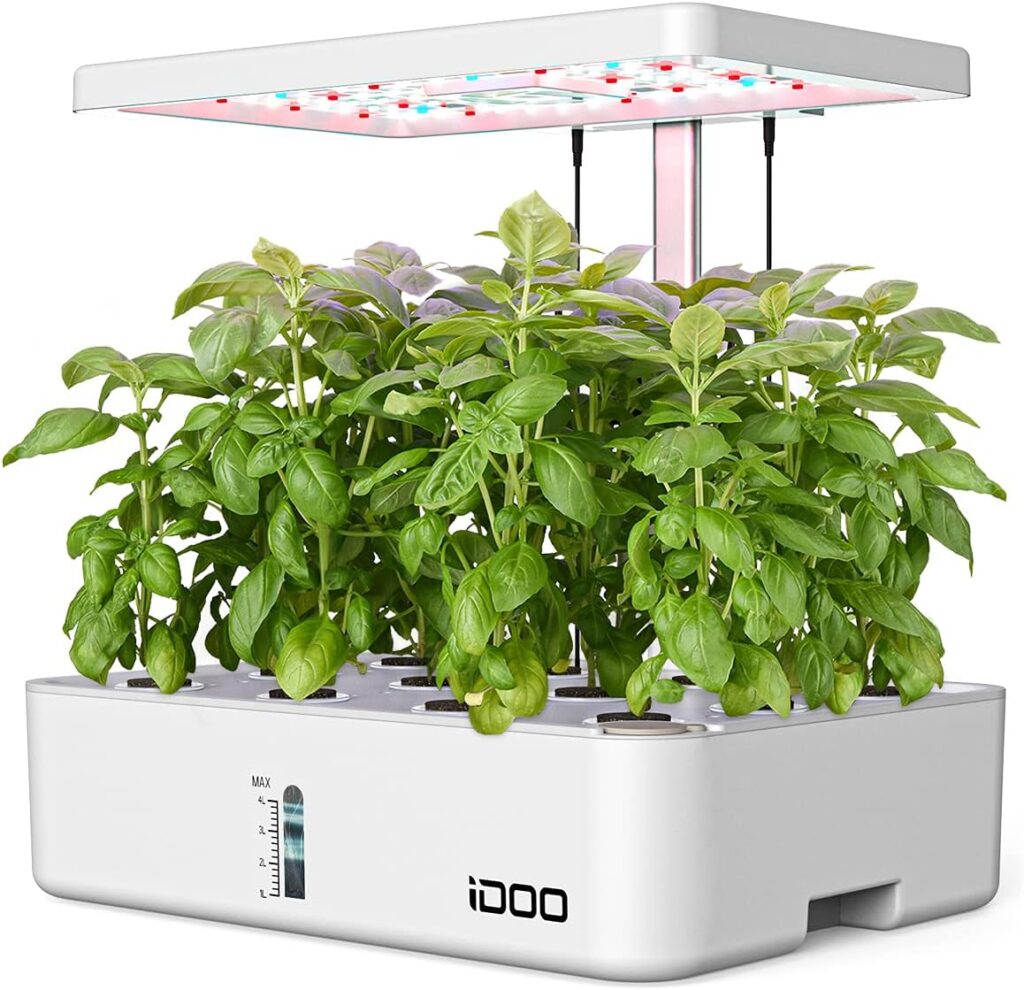 iDOO 12 Pods Hydroponics Growing System, Indoor Herb Garden with 23W LED Grow Light, Automatic Timer, Germination Kit with Fan, Height Adjustable for Home Kitchen, White iDOO 12 Pods Hydroponics Growing System, Indoor Herb Garden with 23W LED Grow Light, Automatic Timer, Germination Kit with Fan, Height Adjustable for Home Kitchen, White