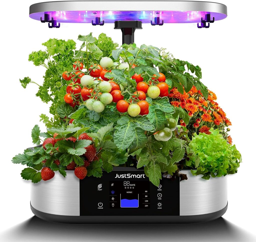 JustSmart 12 Pods Hydroponics Growing System with 5L Water Tank, Indoor Herb Garden with 30W LED Grow Light, Smart Garden Germination Kit w/ 3.5 Display Screen, Up to 30 Height, Silent Pump System JustSmart 12 Pods Hydroponics Growing System with 5L Water Tank, Indoor Herb Garden with 30W LED Grow Light, Smart Garden Germination Kit w/ 3.5 Display Screen, Up to 30 Height, Silent Pump System