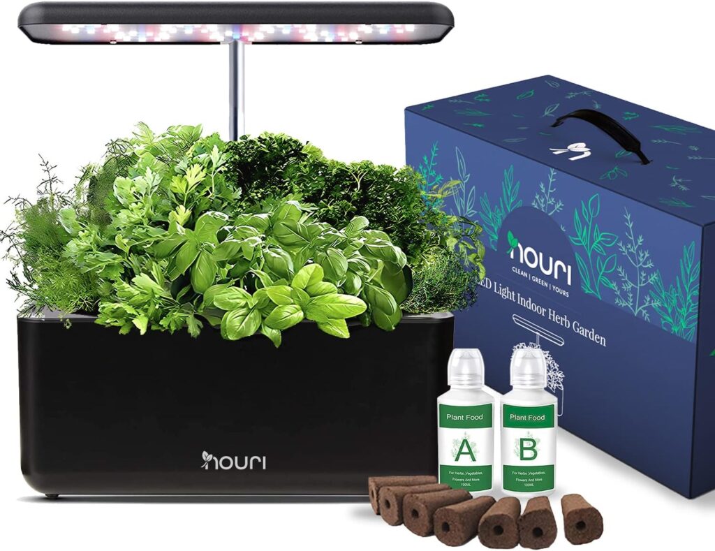 Nouri 7 Pod Hydroponics Growing System, LED Grow Lights, Smart Timer, Brightness  Height Adjustable, Indoor Herb Garden Germination Kit for Home  Kitchen Gardening, Gift for Mom (Black)