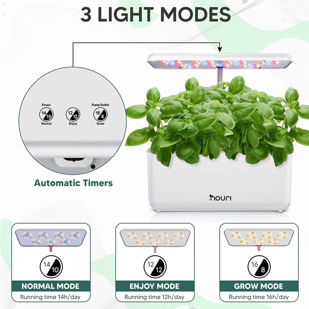 Nouri 7 Pod Hydroponics Growing System, LED Grow Lights, Smart Timer, Brightness  Height Adjustable, Indoor Herb Garden Germination Kit for Home  Kitchen Gardening, Gift for Mom (Black)