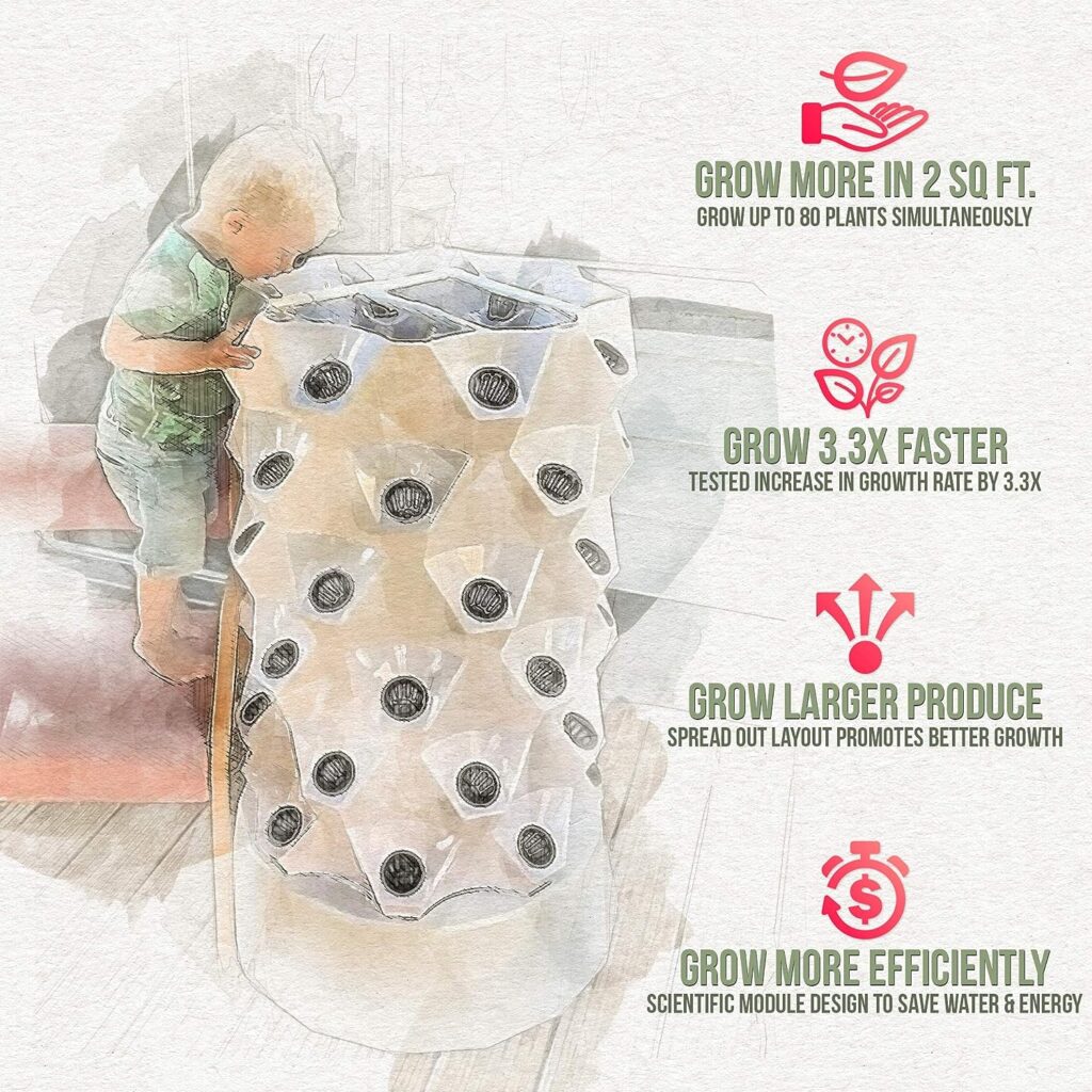Nutraponics Hydroponics Tower - Hydroponics Growing System for Indoor Herbs, Fruits and Vegetables - Aeroponic Tower with Hydrating Pump, Timer, Adapter, Seeding Bed Net Pots (48 Pots) Nutraponics Hydroponics Tower - Hydroponics Growing System for Indoor Herbs, Fruits and Vegetables - Aeroponic Tower with Hydrating Pump, Timer, Adapter, Seeding Bed Net Pots (48 Pots)