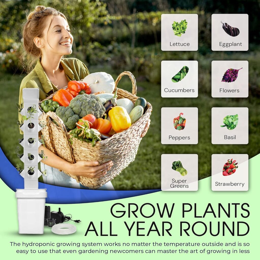 EXO Garden Hydroponic Growing System Vertical Tower - Vegetable Plant Tower Gift for Gardening Lover - Automate Aeroponics Mini Indoor Outdoor Home Grow Herb