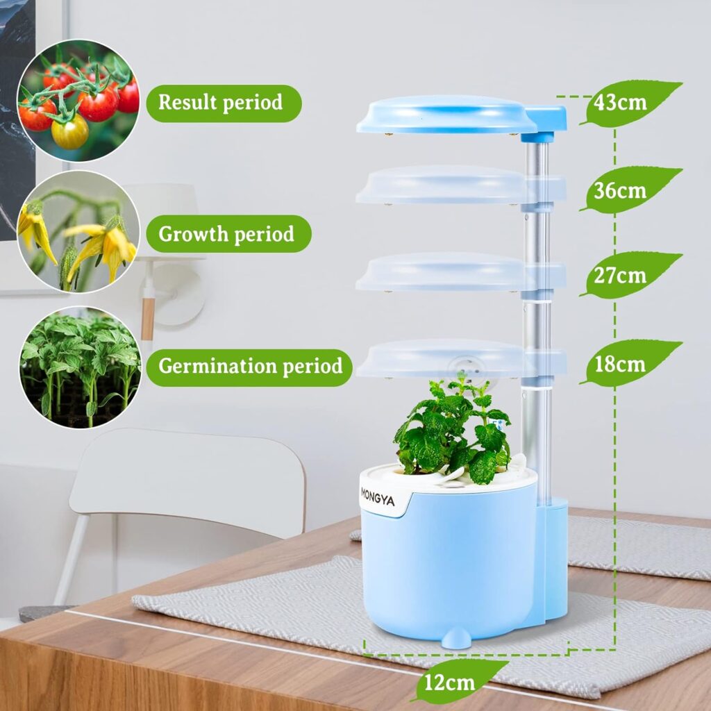 Hydroponics Growing System, Indoor Herb Garden for Home Kitchen Office, Plants Germination Kit with 0.9L Water Tank, Herb Garden with 8.5W LED Grow Lights, Silent Water Pump for Home Kitchen Office