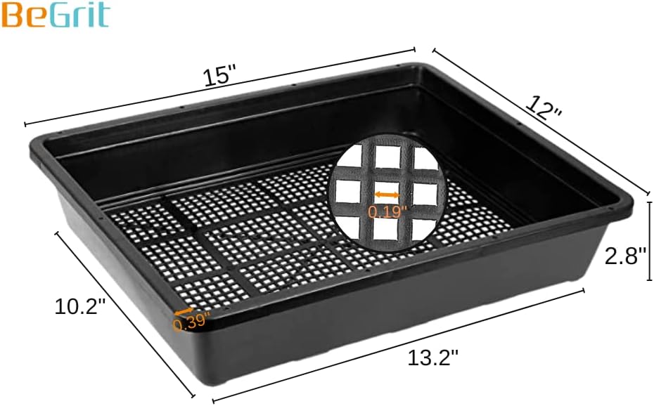 BeGrit Seed Starter Trays 5-Pack 15x12 inch Mesh Bottom Tray Plastic Plant Trays Garden Seedling Starter Kit for Plants,Microgreens,Soil Blocks,Wheatgrass,Hydroponic and Fodder Systems