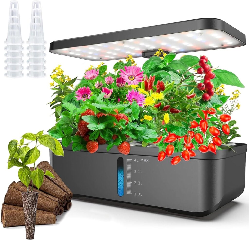 Devenirriche 12 Pods Hydroponics Growing System, Automatic Timer Herb Garden with 139Pcs LED Grow Lights, 4L Water Tank, Height Adjustable Indoor Garden Plants Germination Kit for Home Kitchen Devenirriche 12 Pods Hydroponics Growing System, Automatic Timer Herb Garden with 139Pcs LED Grow Lights, 4L Water Tank, Height Adjustable Indoor Garden Plants Germination Kit for Home Kitchen