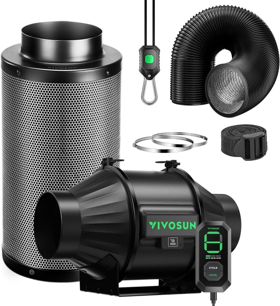 VIVOSUN Smart Air Filtration T4 Kit 4, AeroZesh T4 Inline Duct Fan with E12 Speed Controller, Carbon Filter 8 Ducting, Cooling Ventilation System for Grow Tents, Indoor Gardening, Hydroponics VIVOSUN Smart Air Filtration T4 Kit 4, AeroZesh T4 Inline Duct Fan with E12 Speed Controller, Carbon Filter 8 Ducting, Cooling Ventilation System for Grow Tents, Indoor Gardening, Hydroponics