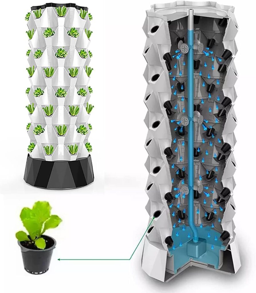 EVANEM Hydroponic Growing System, Indoor And Outdoor Hydroponic Growing Kit, Diy Soilless Growing, Vertical Hydroponic Tower Garden With 48/64 Growing Points For Growing Herbs, Fruits And Vegetables
