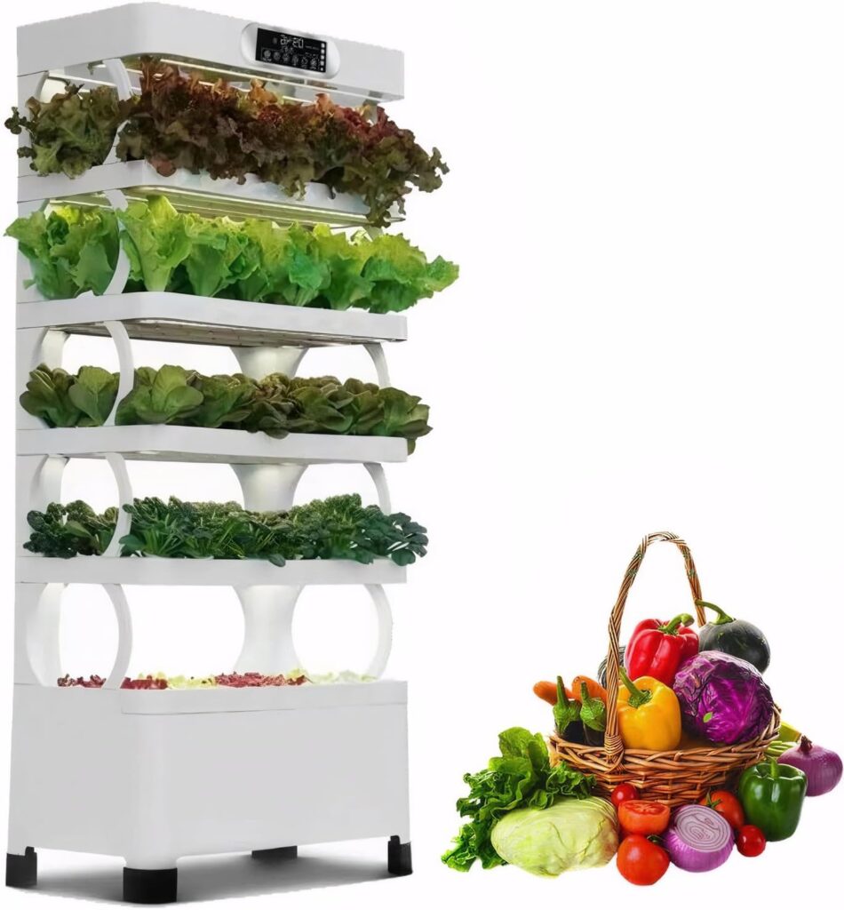FAcoLL 5-Layer Hydroponics Growing System, Plant Vertical Hydroponics Kit with LED Grow Light, Indoor Herb Garden Growing Set with 72 Planting Spaces and 85 Seedling Spaces