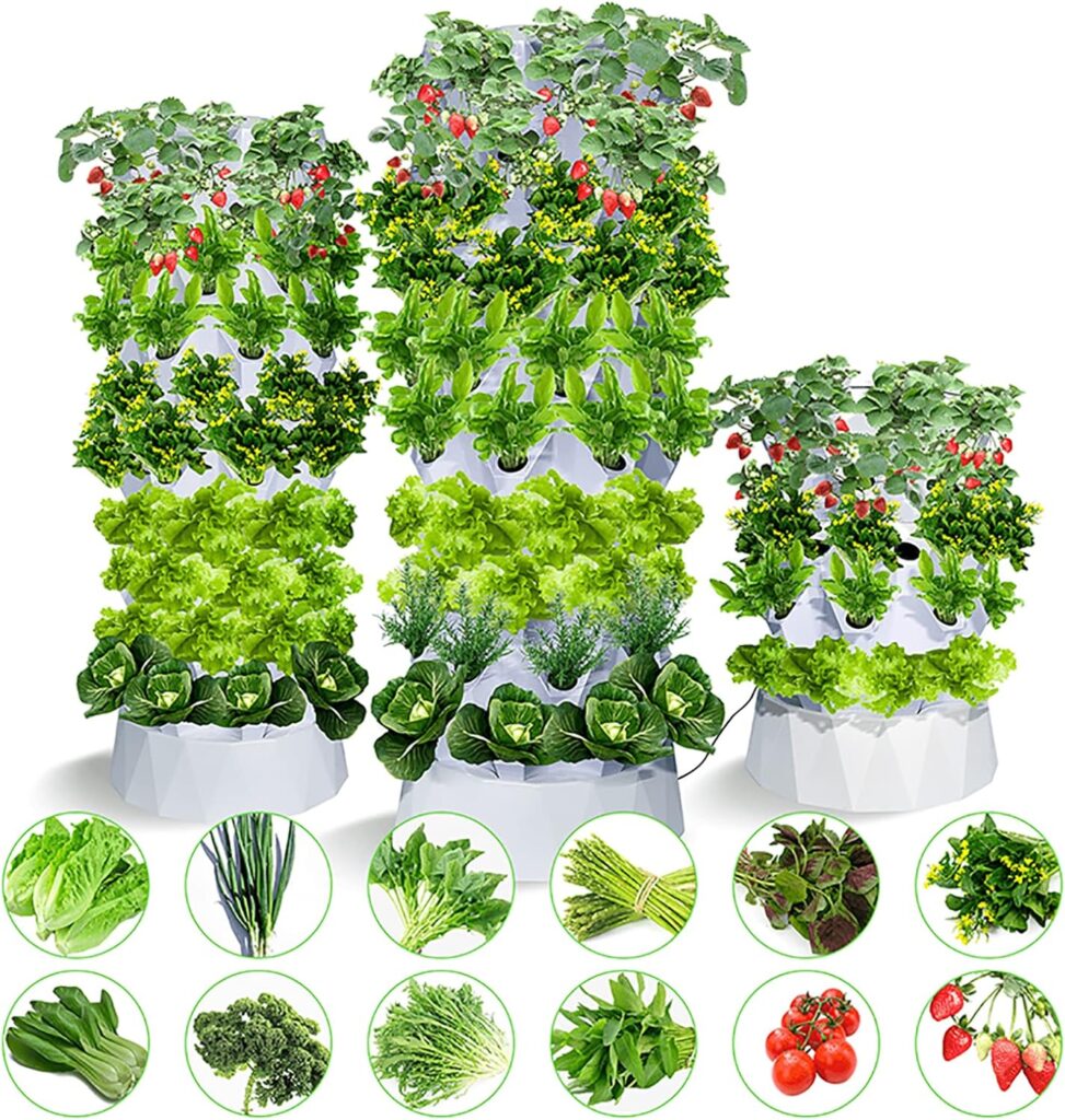 KIPEKE Hydroponics Tower, 10 layers Aquaponics Grow System, Garden hydroponics Planting Kit with 80 Grow Sites, Vertical Aeroponic Tower for Herbs, Fruits and Vegetables