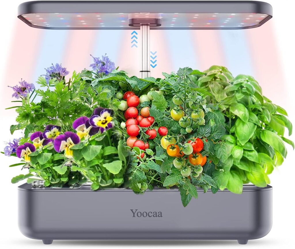 Yoocaa 12 Hydroponics Growing System, 19.4 Height Adjustable Herb Garden with Led, Indoor Gardening System, Gardening Gifts for Women Mom (Grey)